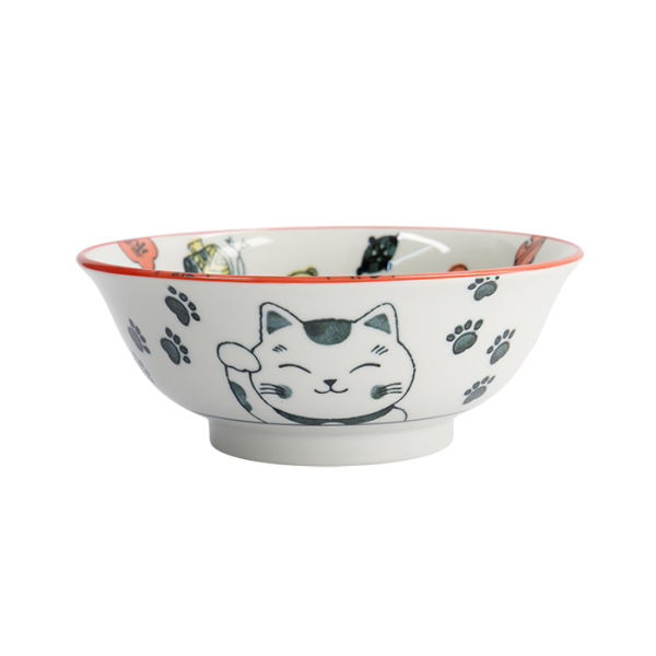 TDS, Ramen Bowl, Kawaii Lucky Cat Neko, Red,  Ø 20.8 x 8cm, 1000ml - Item No. 33011