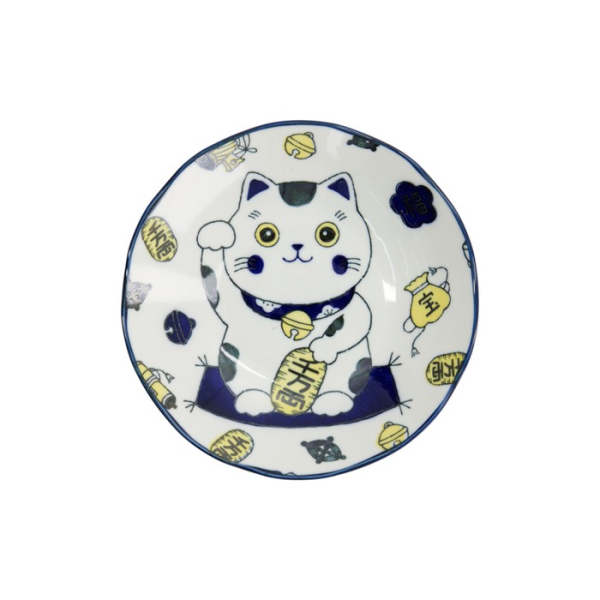 Pastateller Kawaii Lucky Cat Neko Blau, Porzellan, Ø 21 × 5 cm, Art.-Nr. 33012