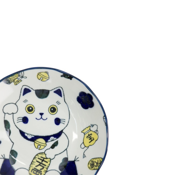 Pastateller Kawaii Lucky Cat Neko Blau, Porzellan, Ø 21 × 5 cm, Art.-Nr. 33012