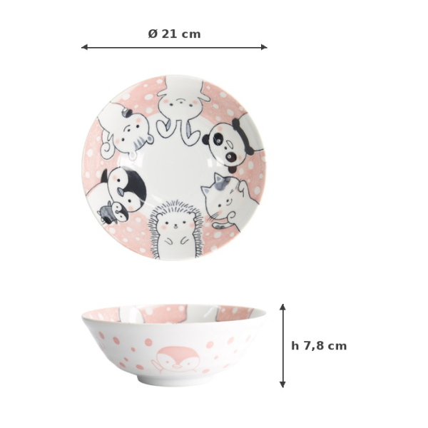 Ramen Bowl Kawaii Animal Pink, Porcelain, Ø 21 × 7.8 cm, 1 l, Item No. 33022
