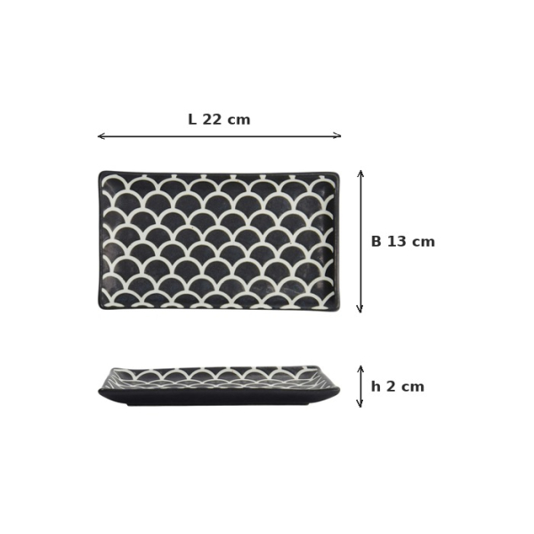 Sushi Plate Onyx Noir Mermaid Black, Porcelain, 22 × 13 × 2 cm, Item No. 33167