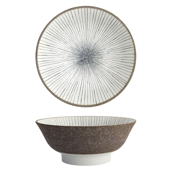 Tokyo Design Studio Ramen Bowl Satomaki Tokusa Brown/White, Porcelain, Ø 21.5 × 9 cm, 1.3 l