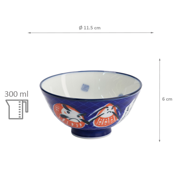 TDS, Rice Bowl, Kawaii, Daruma, Blue, Ø 11.5x6cm 300ml, Item No. 33203