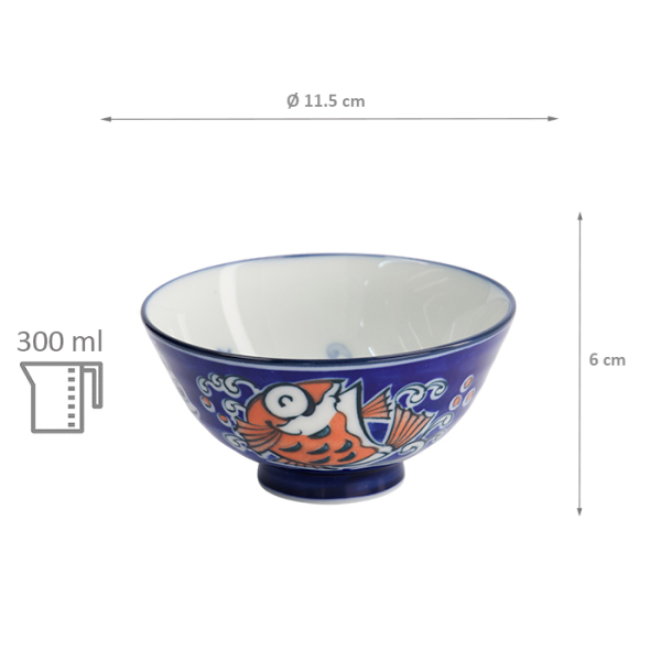 TDS, Rice Bowl, Kawaii, Snapper, Blue, Ø 11.5x6cm 300ml, Item No. 33205