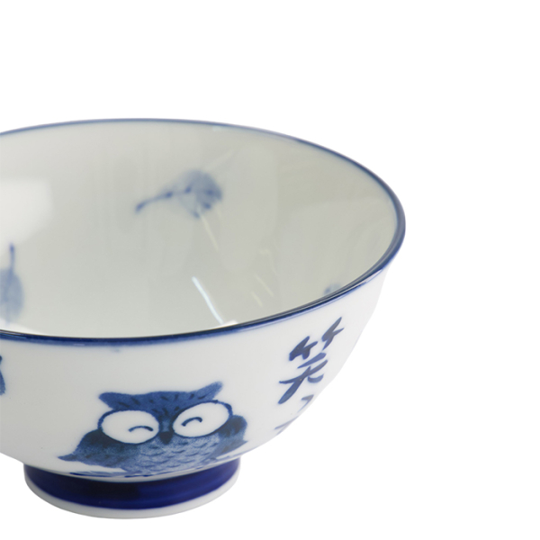 TDS, Rice Bowl, Kawaii, Owl, Blue/White, Ø 11.5x6cm 300ml, Item No. 33207