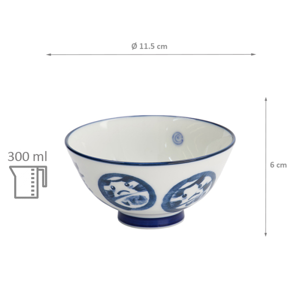 TDS, Rice Bowl, Kawaii, Daruma, Blue/White, Ø 11.5x6cm 300ml, Item No. 33209