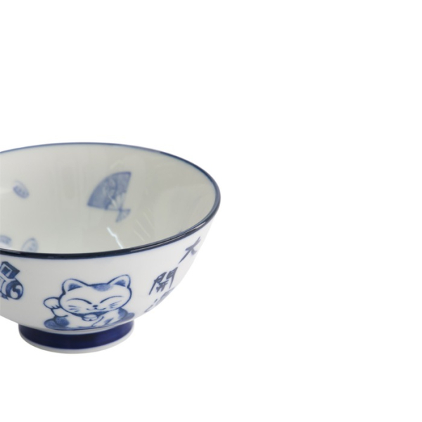 Reisschale Kawaii Lucky Cat Blau/Weiß, Porzellan, Ø 11,5 × 6 cm, 300 ml, Art.-Nr. 33210