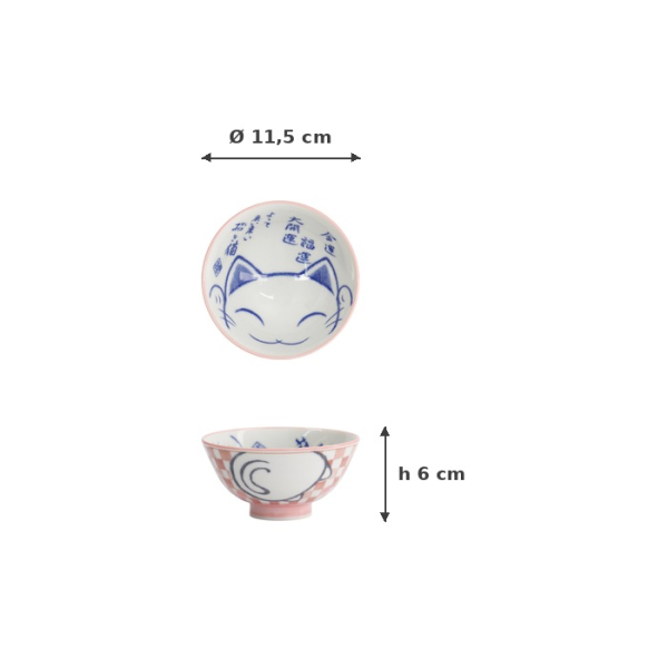 Reisschale Kawaii Lucky Cat Rosa, Porzellan, Ø 11,5 × 6 cm, 300 ml, Art.-Nr. 33211