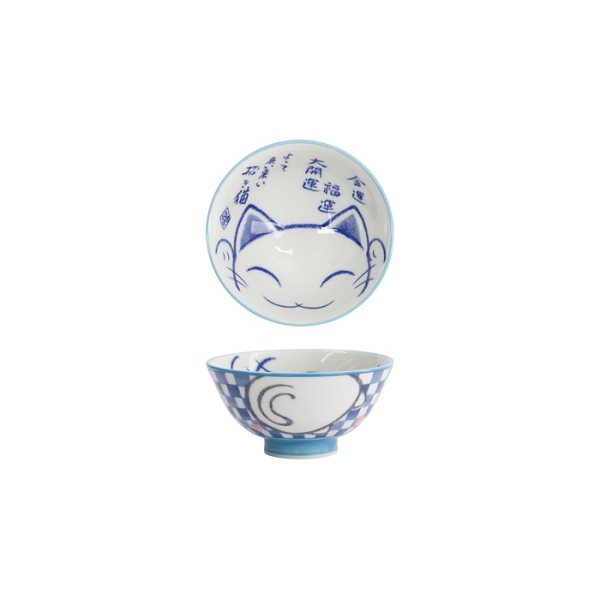 Tokyo Design Studio Reisschale Kawaii Lucky Cat Blau, Porzellan, Ø 11,5 × 6 cm, 300 ml