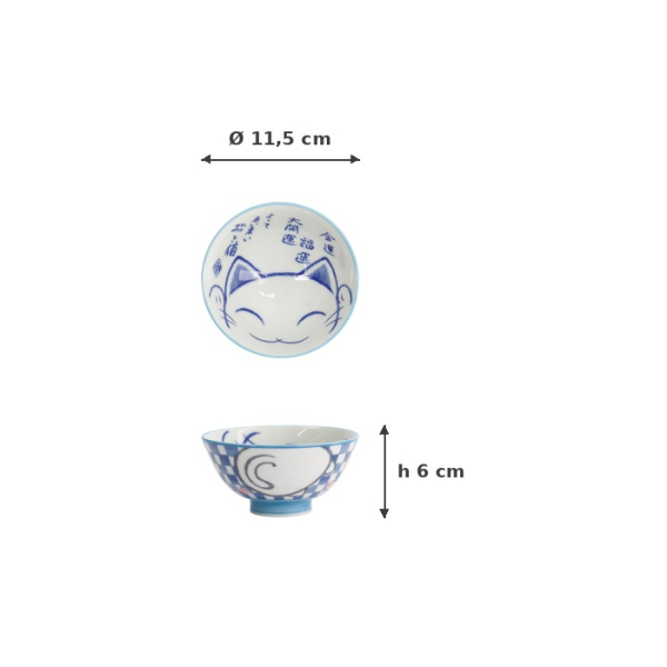 Reisschale Kawaii Lucky Cat Blau, Porzellan, Ø 11,5 × 6 cm, 300 ml, Art.-Nr. 33212