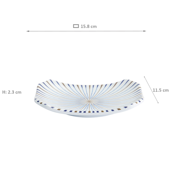 TDS, Rectangular Plate, Melamine Tokusa, 15.8 x 11.5 x 2.3 cm, Item No. 33276