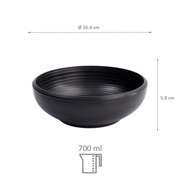 TDS, Salad-Bowl, Melamine Iwate Black, Ø16.4x5.8cm 700ml, Item No. 33281