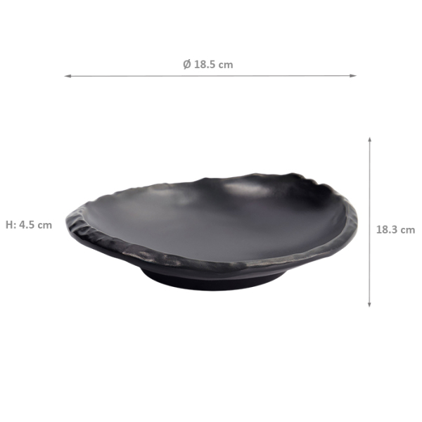 TDS, Plate, Melamine Iwate Black, 18.5x18.3x4.5cm, Item No. 33282