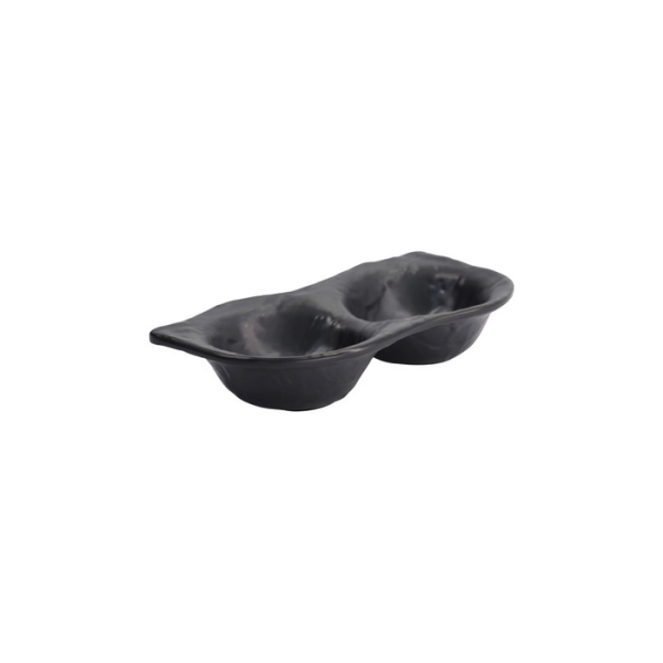 Saucenschale mit 2 Mulden Iwate Black, Melamin, 19,2 × 9,4 × 3,6 cm, 110 ml, Art.-Nr. 33288