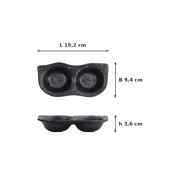 Saucenschale mit 2 Mulden Iwate Black, Melamin, 19,2 × 9,4 × 3,6 cm, 110 ml, Art.-Nr. 33288