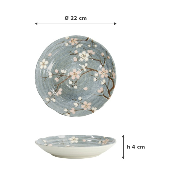 Plate Fujisakura Grey, Porcelain, Ø 22 × 4 cm, Item No. 33347