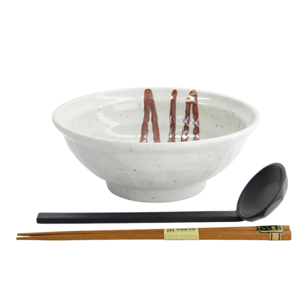 TDS, Ramenschale Geschenkset mit Braun Löffel, Shirahagi, 3 stk, Ø 19,5x7,2cm 900ml, Art.-Nr. 33400