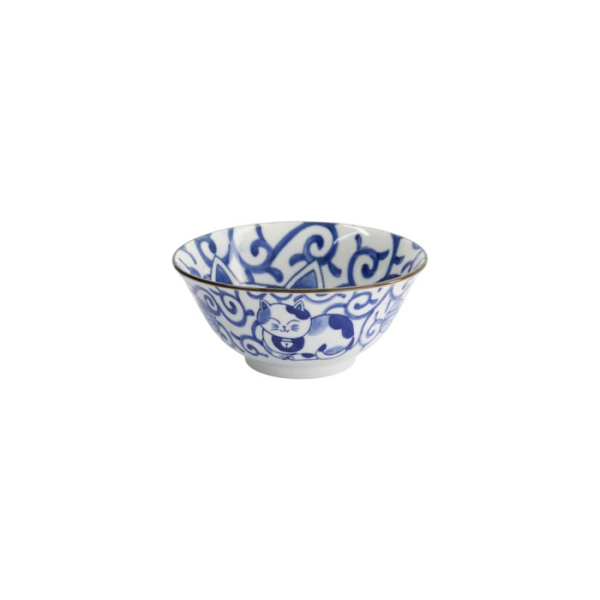 Tayo Bowl Kawaii Cat Neko Blue (Blue/White), Porcelain, Ø 14.9 × 6.7 cm, 500 ml, Item No. 33414