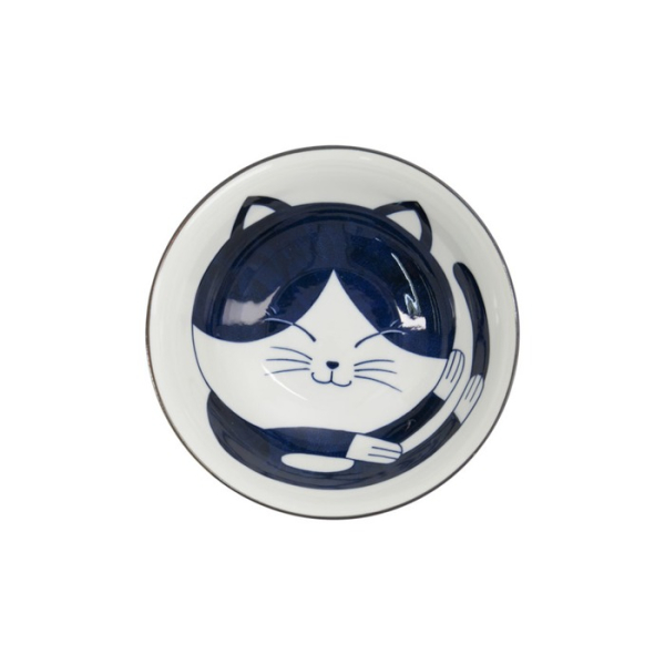Ramen Bowl Kawaii Cat Neko Blue (Blue/White), Porcelain, Ø 19.7 × 7.5 cm, 1 l, Item No. 33417