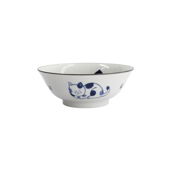 Ramen Bowl Kawaii Cat Neko Blue (Blue/White), Porcelain, Ø 19.7 × 7.5 cm, 1 l, Item No. 33417