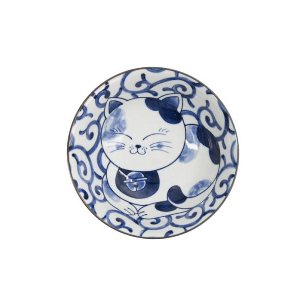 Ramen Bowl Kawaii Cat Neko Blue (Blue/White), Porcelain, Ø 19.7 × 7.5 cm, 1 l, Item No. 33418