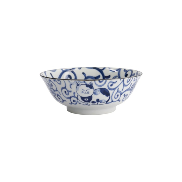 Ramen Bowl Kawaii Cat Neko Blue (Blue/White), Porcelain, Ø 19.7 × 7.5 cm, 1 l, Item No. 33418