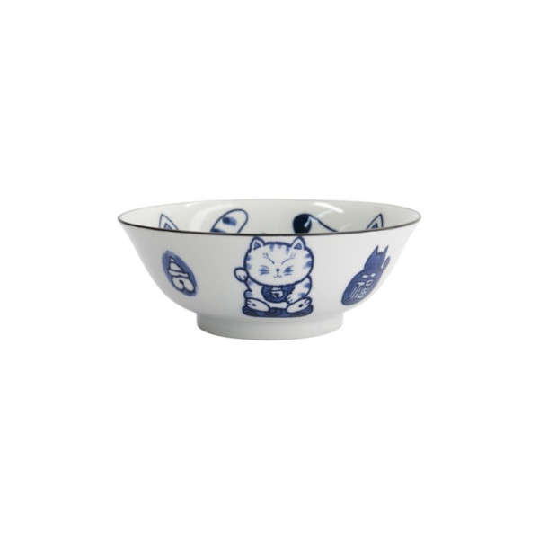 Ramenschale Kawaii Cat Neko Blau (Blau/Weiß), Porzellan, Ø 19,7 × 7,5 cm, 1 l, Art.-Nr. 33420