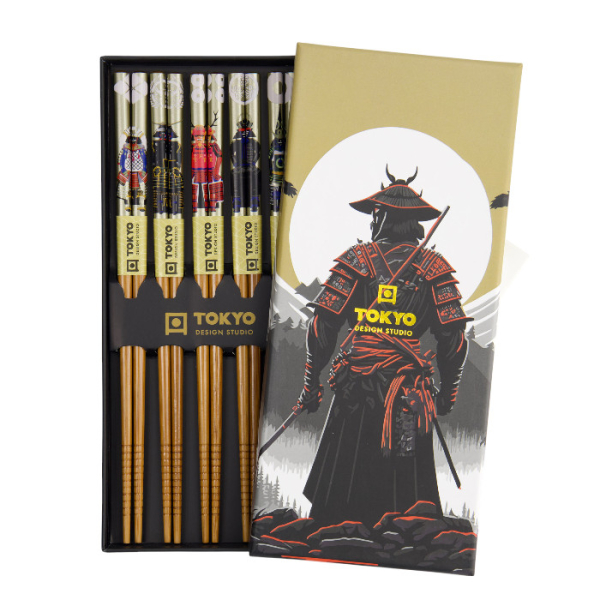 Essstäbchen-Set Samurai Bunt, 5 Paar, Bambus