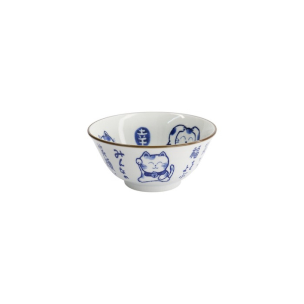 Tayo Bowl Kawaii Cat Neko Blue (Blue/White), Porcelain, Ø 14.9 × 6.7 cm, 500 ml, Item No. 33484