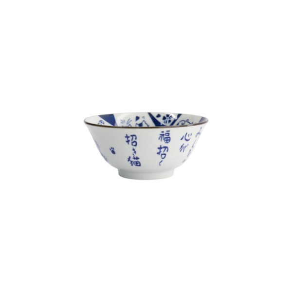 Tayo Bowl Kawaii Cat Neko Blue (Blue/White), Porcelain, Ø 14.9 × 6.7 cm, 500 ml, Item No. 33485