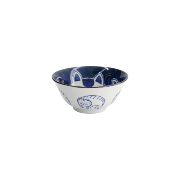 Tayo Bowl Kawaii Cat Neko Blue (Blue/White), Porcelain, Ø 14.9 × 6.7 cm, 500 ml, Item No. 33487