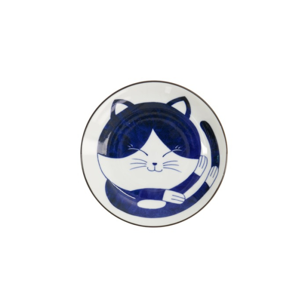 Plate Kawaii Cat Neko Blue/White, Porcelain, Ø 16.7 × 2.8 cm, Item No. 33494