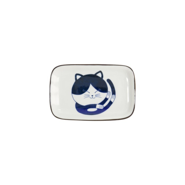 Rectangular Plate Kawaii Cat Neko D Blue/White, Porcelain, 16.3 × 10.2 cm, Item No. 33495