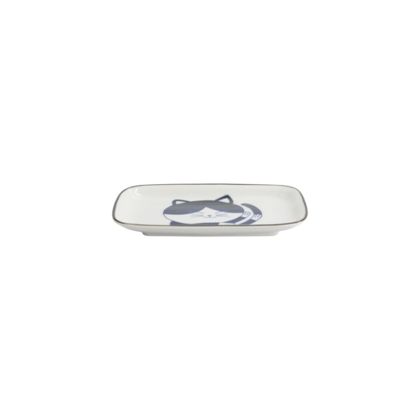Rectangular Plate Kawaii Cat Neko D Blue/White, Porcelain, 16.3 × 10.2 cm, Item No. 33495