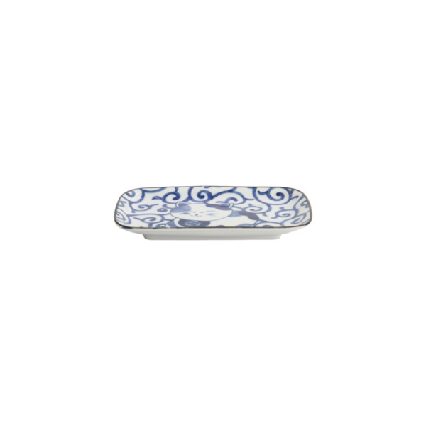 Rectangular Plate Kawaii Cat Neko E Blue/White, Porcelain, 16.3 × 10.2 cm, Item No. 33498