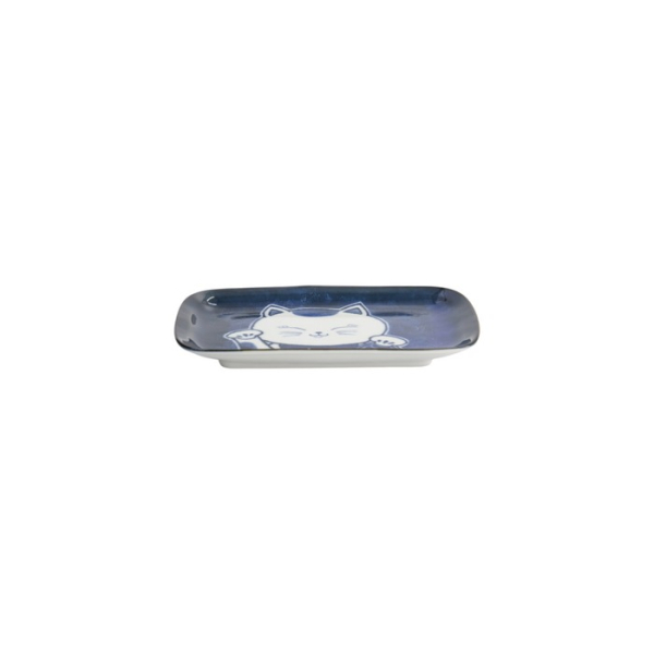 Rectangular Plate Kawaii Cat Neko F Blue/White, Porcelain, 16.3 × 10.2 cm, Item No. 33501