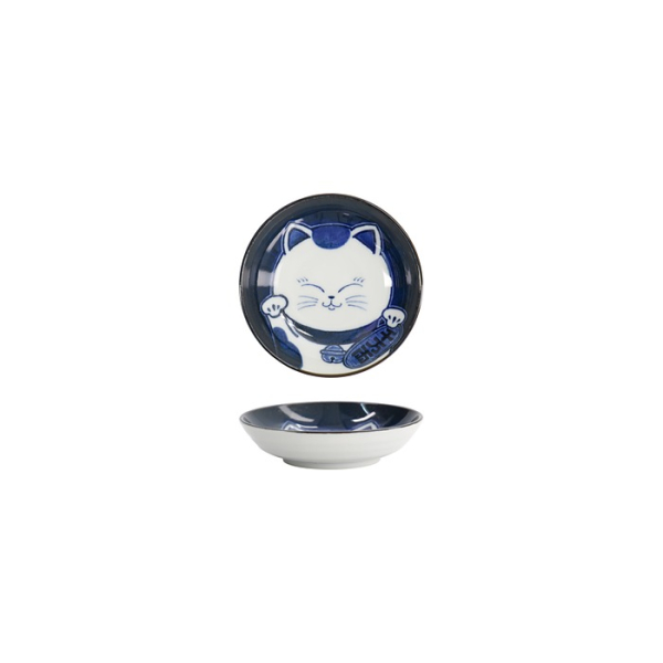 Tokyo Design Studio Schale Kawaii Cat Neko Weiß/Blau, Porzellan, Ø 10,2 × 2,5 cm