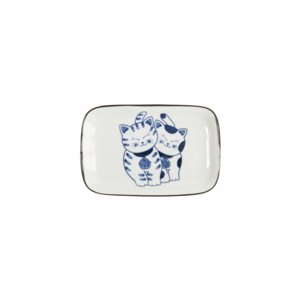 Rectangular Plate Kawaii Cat Neko G Blue/White, Porcelain, 16.3 × 10.2 cm, Item No. 33504