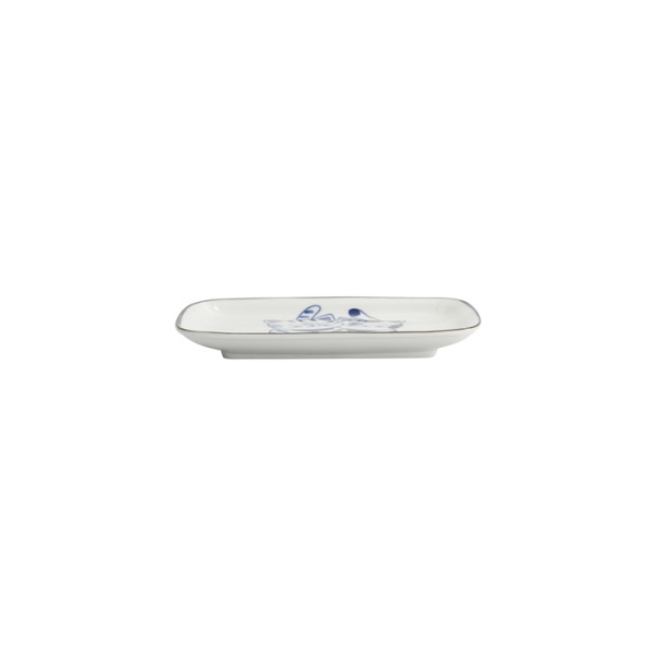 Rectangular Plate Kawaii Cat Neko G Blue/White, Porcelain, 16.3 × 10.2 cm, Item No. 33504