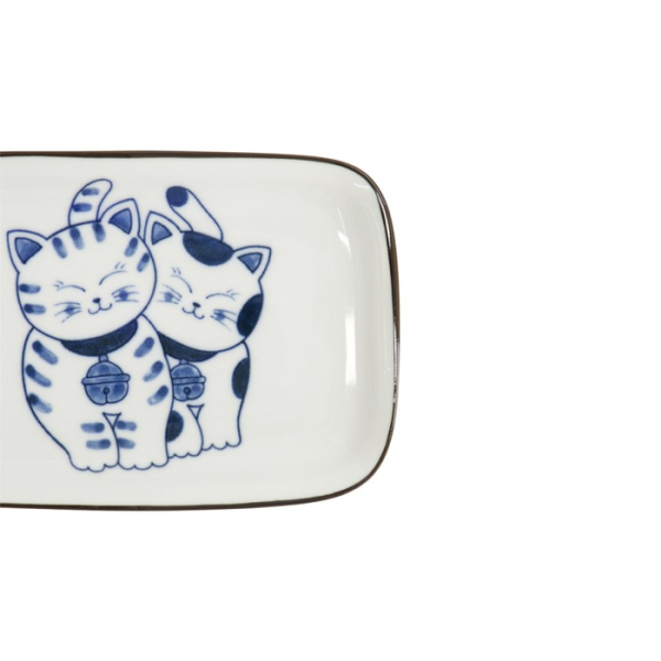 Rectangular Plate Kawaii Cat Neko G Blue/White, Porcelain, 16.3 × 10.2 cm, Item No. 33504