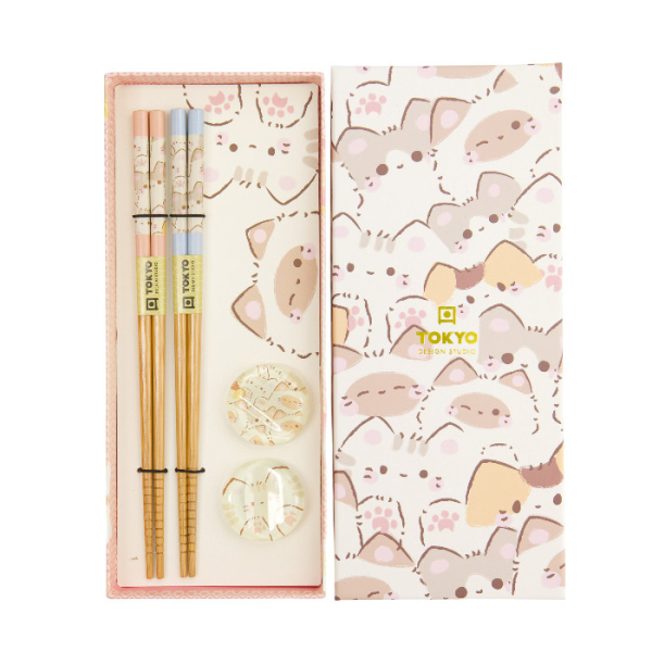 TDS, Chopstick Gift Set, 4 pcs, Kawaii Cats, Item No. 33517