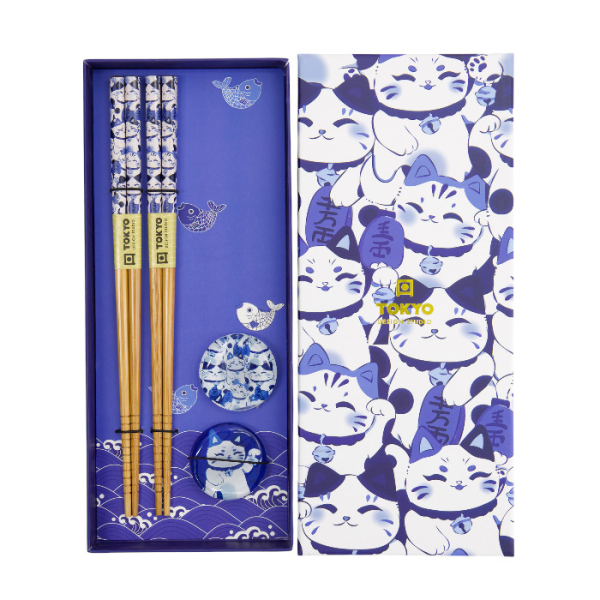 TDS, Chopstick Gift Set, 4 pcs, Lucky Cat, Item No. 33519