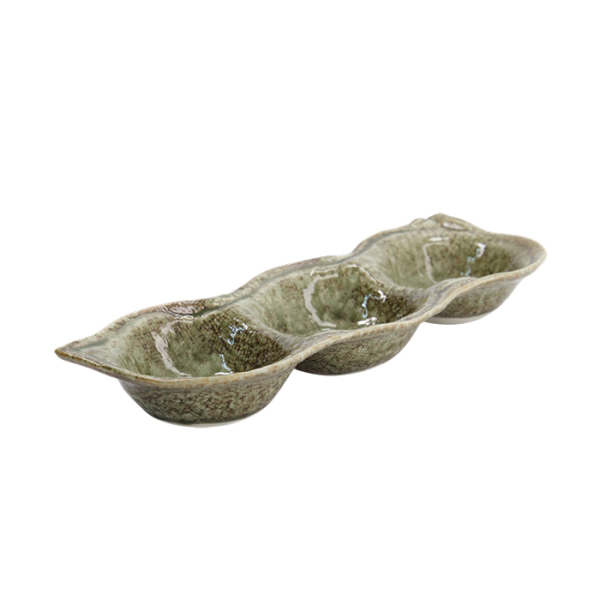 TDS, Eckige Saucen-Schale 3-Fach, Yamasan Shinryoku, 27x10x3,5cm, Art.-Nr. 33543