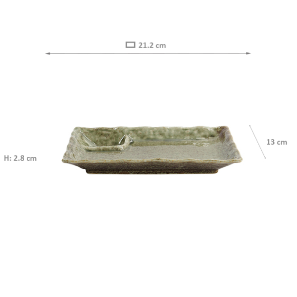 TDS, Rechteckige Teller mit Unterteilung, Yamasan Shinryoku, Grün, 21,2x13x2,8cm, Art.-Nr. 33545