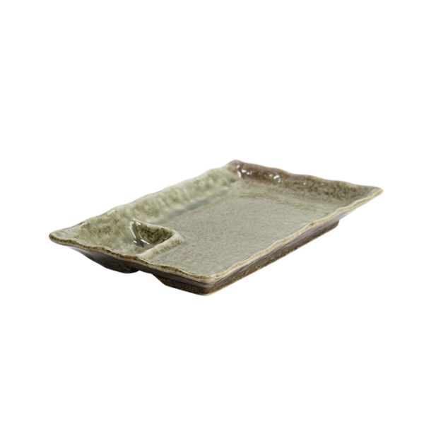 TDS, Rechteckige Teller mit Unterteilung, Yamasan Shinryoku, Grün, 21,2x13x2,8cm, Art.-Nr. 33545