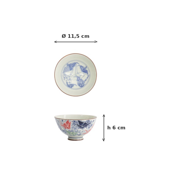 Reisschale Kawaii Origami Crane Blau/Weiß/Rot, Porzellan, Ø 11,5 × 6 cm, 300 ml, Art.-Nr. 33590