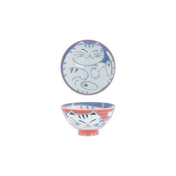 Tokyo Design Studio Schale Kawaii Cat Rot (Weiß/Rot), Porzellan, Ø 11,5 × 6 cm, 300 ml