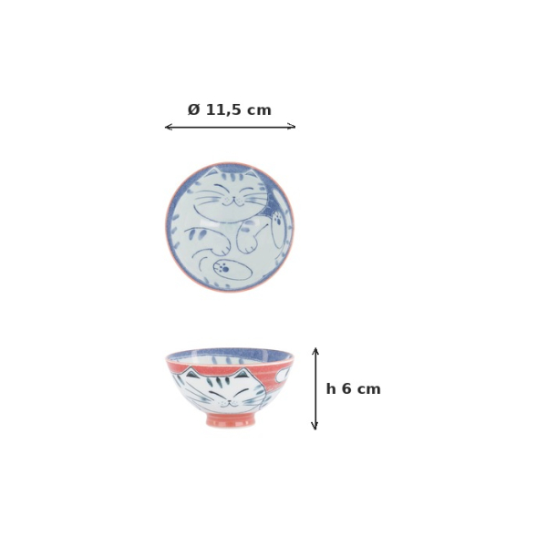 Schale Kawaii Cat Rot (Weiß/Rot), Porzellan, Ø 11,5 × 6 cm, 300 ml, Art.-Nr. 33593