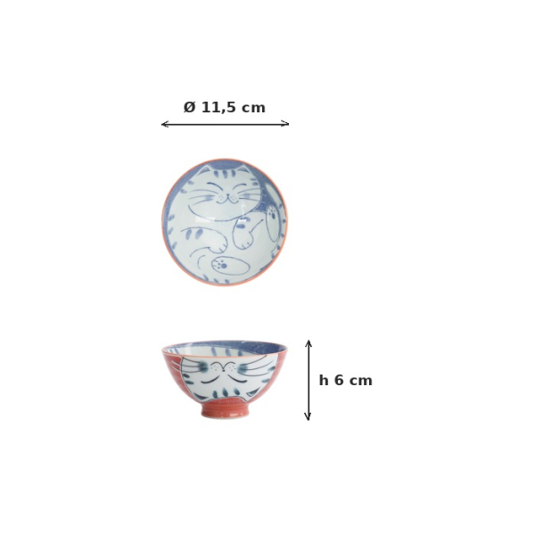 Schale Kawaii Cat Rot (Rot/Weiß), Porzellan, Ø 11,5 × 6 cm, 300 ml, Art.-Nr. 33595
