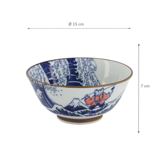 TDS, Tayo Bowl, Kawaii Wave Cat, Bl/Rd, Ø 15x7 cm, Item No. 33598